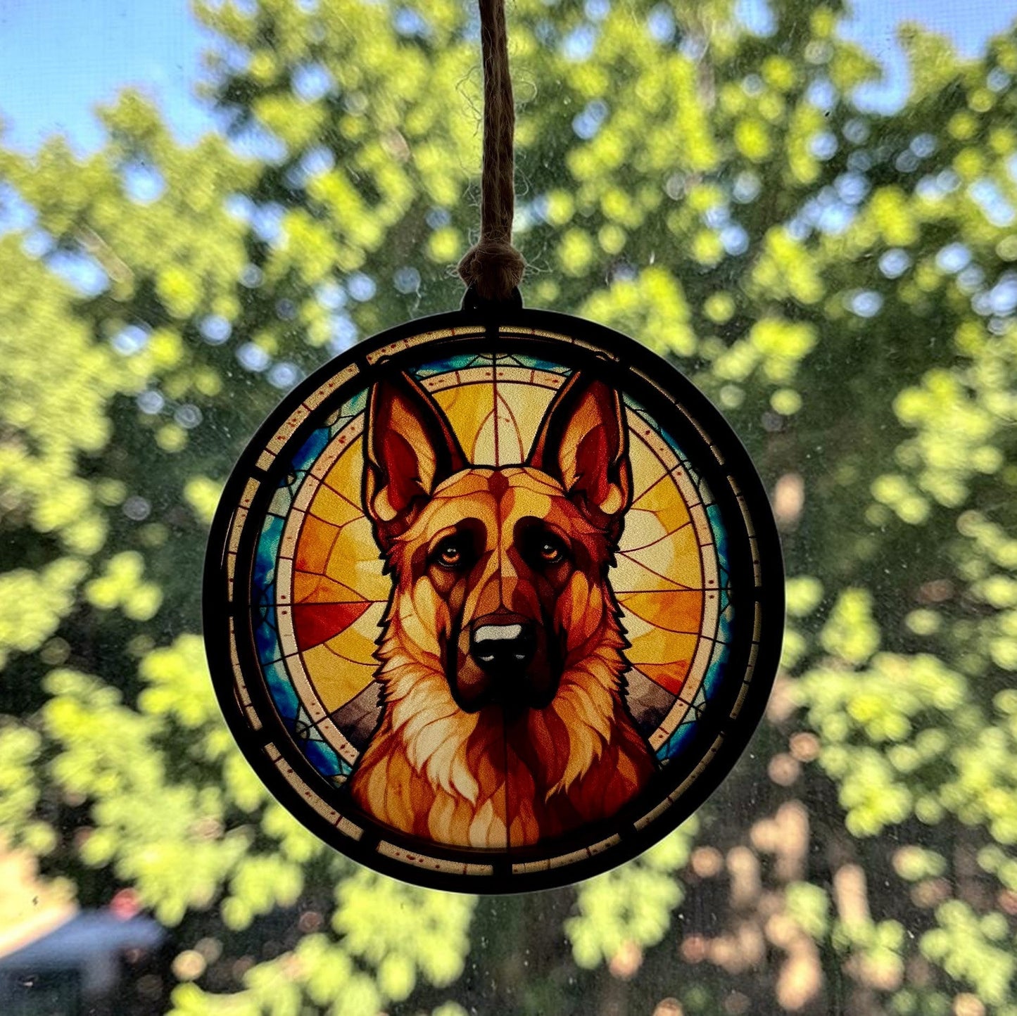 Custom Dog Breed Suncatcher – Stained Glass Style Acrylic & Wood Ornament
