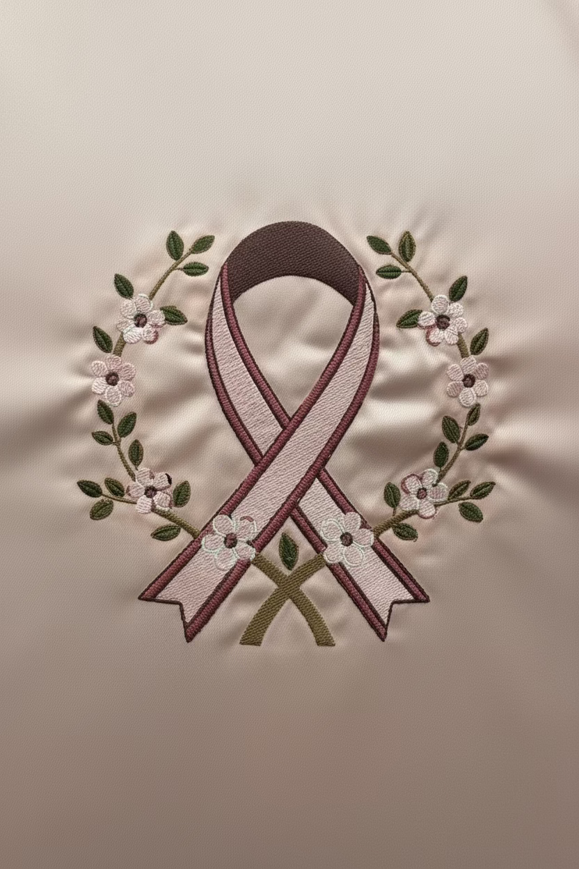 Breast Cancer Ribbon with Cherry Blossom Laurel