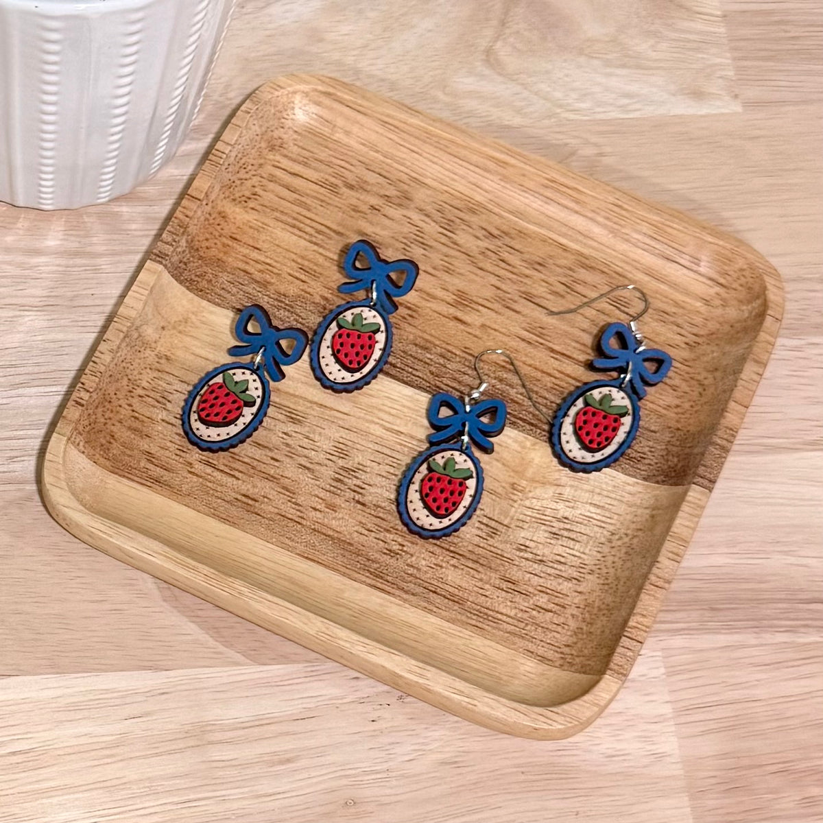 Fresh Strawberry Earrings | Handmade Dangle Earrings With Coquette Bow