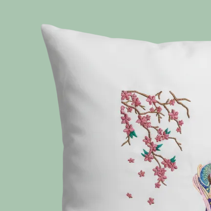 Cherry Blossoms Girl Accent Pillow - 18x18 Asian Art Throw Pillow with Insert