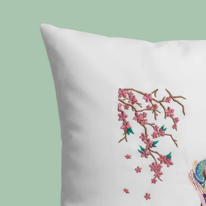 Cherry Blossoms Girl Accent Pillow - 18x18 Asian Art Throw Pillow with Insert