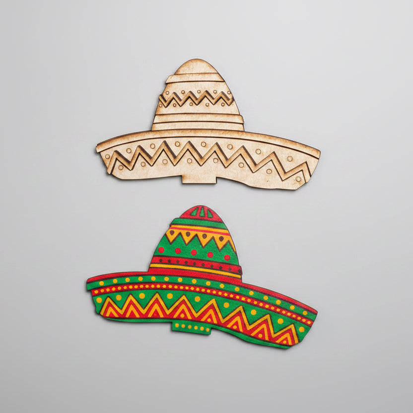 Sombrero shaped MDF cutout,  unpainted, with layered pieces for depth