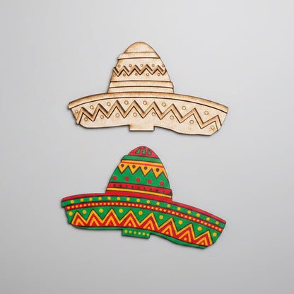 Sombrero shaped MDF cutout,  unpainted, with layered pieces for depth