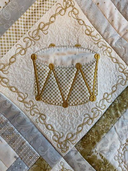 Silver & Gold Applique & Embroidered Christmas Quilt