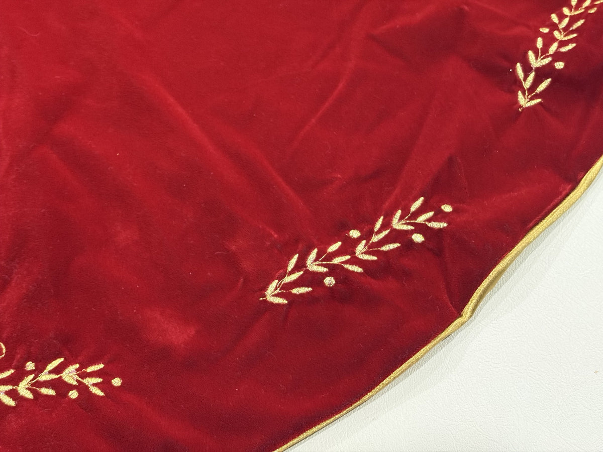 Elegant Red Velvet Tree skirt with gold lining