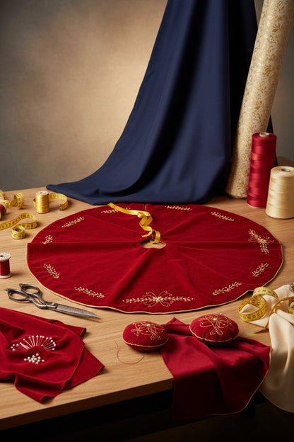 Elegant Red Velvet Tree skirt with gold lining