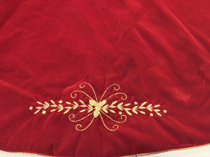 Elegant Red Velvet Tree skirt with gold lining