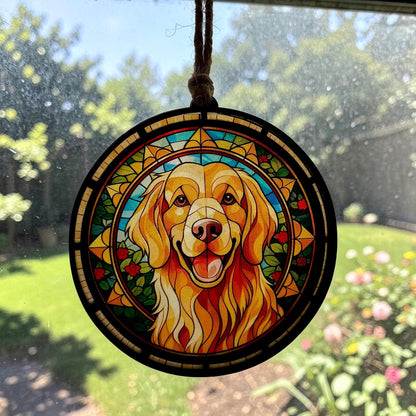 Custom Dog Breed Suncatcher – Stained Glass Style Acrylic & Wood Ornament