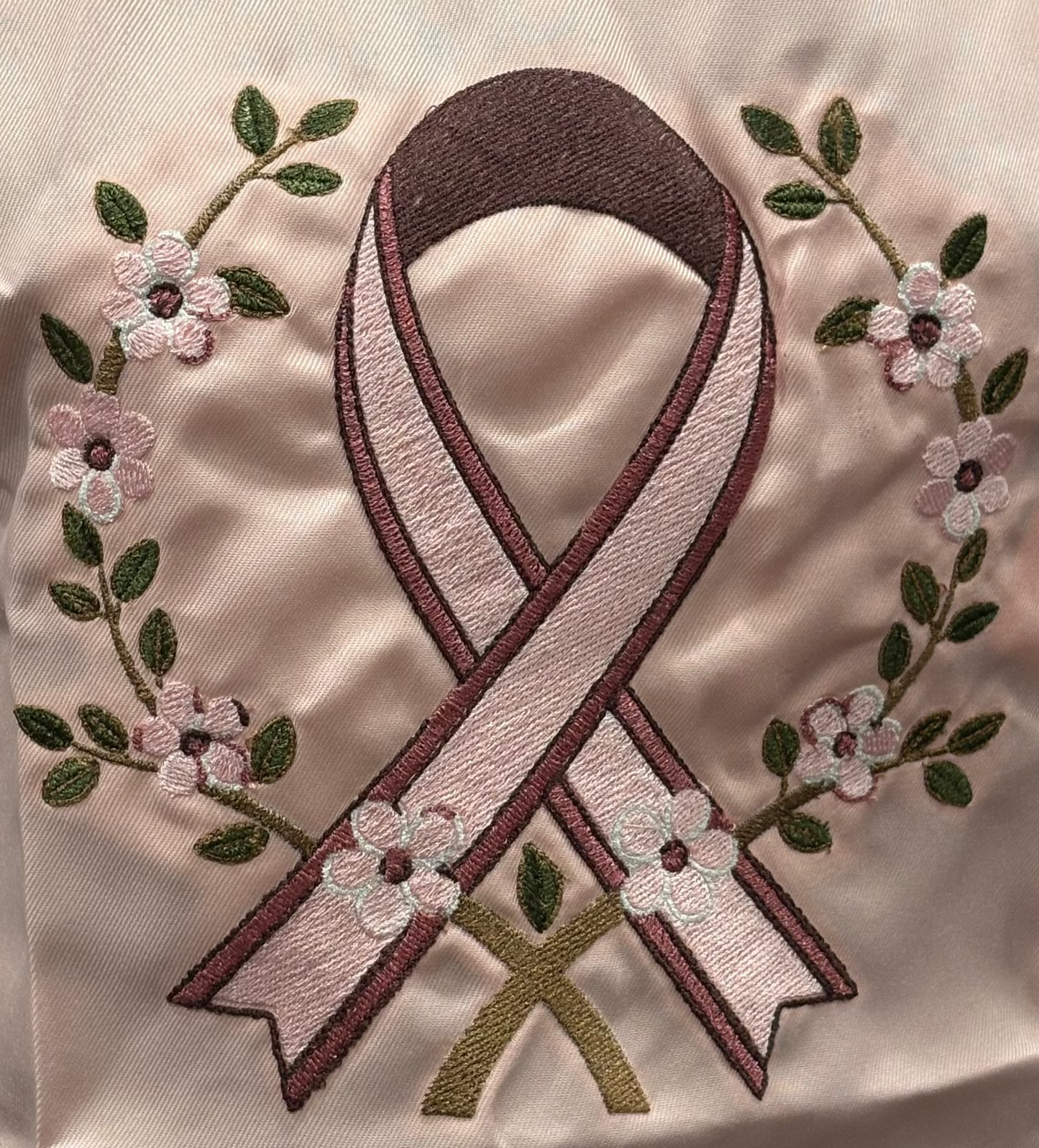 Breast Cancer Ribbon with Cherry Blossom Laurel