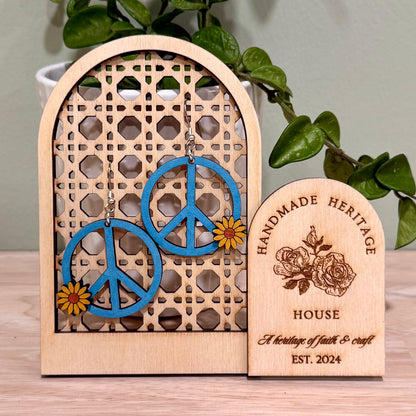 Daisy Peace Sign Earrings | Handmade Wood Dangle Earrings