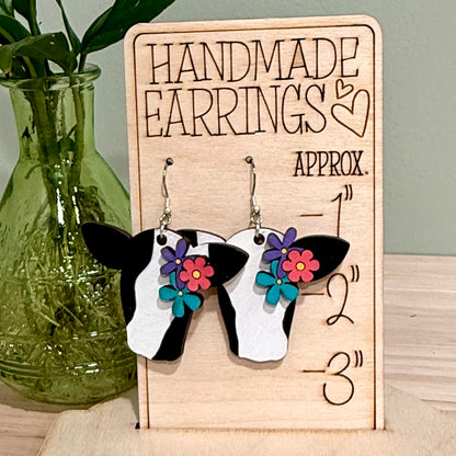Floral Cow Earrings | Handmade Heifer Dangle Earrings