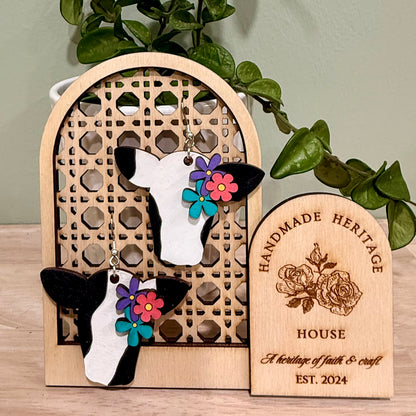 Floral Cow Earrings | Handmade Heifer Dangle Earrings