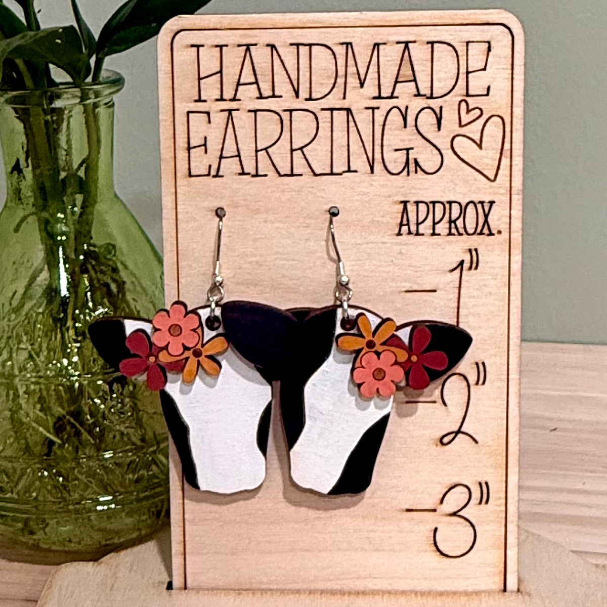 Floral Cow Earrings | Handmade Heifer Dangle Earrings