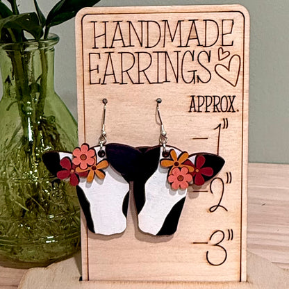 Floral Cow Earrings | Handmade Heifer Dangle Earrings