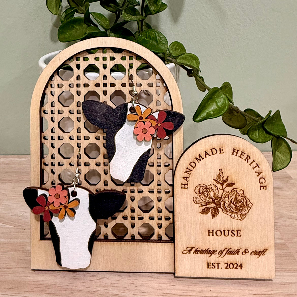 Floral Cow Earrings | Handmade Heifer Dangle Earrings