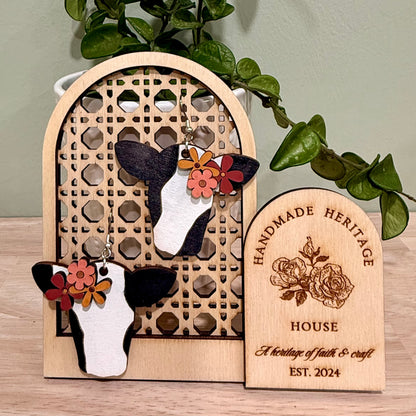 Floral Cow Earrings | Handmade Heifer Dangle Earrings
