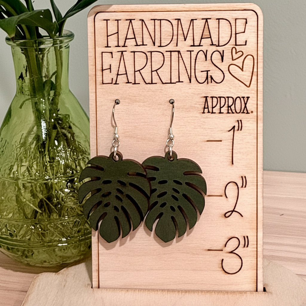 Monstera Leaf Wood Earrings | Handmade Botanical Dangle Earrings