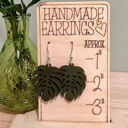 Monstera Leaf Wood Earrings | Handmade Botanical Dangle Earrings