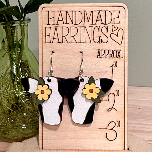 Floral Cow Earrings | Handmade Heifer Dangle Earrings