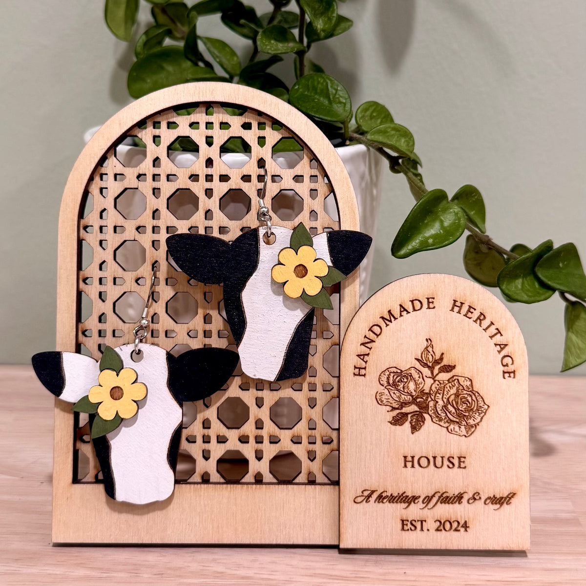 Floral Cow Earrings | Handmade Heifer Dangle Earrings