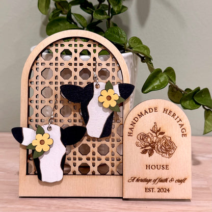 Floral Cow Earrings | Handmade Heifer Dangle Earrings