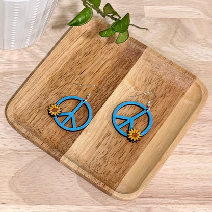 Daisy Peace Sign Earrings | Handmade Wood Dangle Earrings