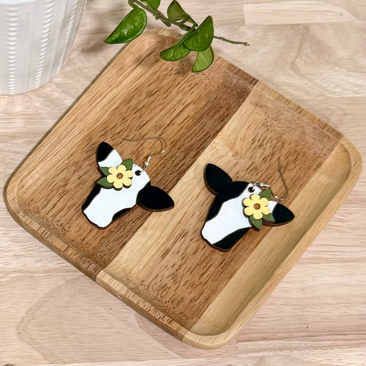 Floral Cow Earrings | Handmade Heifer Dangle Earrings