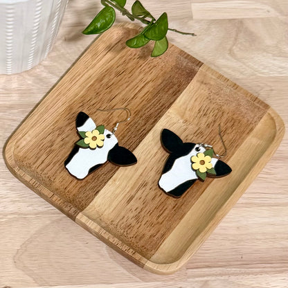 Floral Cow Earrings | Handmade Heifer Dangle Earrings