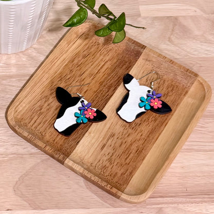 Floral Cow Earrings | Handmade Heifer Dangle Earrings