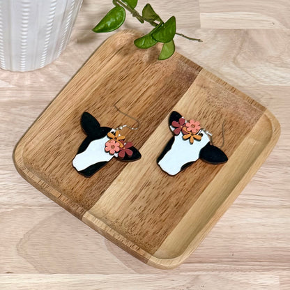 Floral Cow Earrings | Handmade Heifer Dangle Earrings