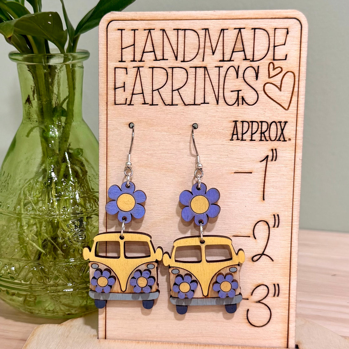 Groovy Bus Earrings | Handmade Retro Flower Van Dangle Earrings