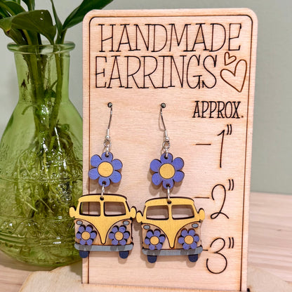 Groovy Bus Earrings | Handmade Retro Flower Van Dangle Earrings