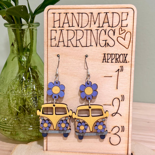 Groovy Bus Earrings | Handmade Retro Flower Van Dangle Earrings