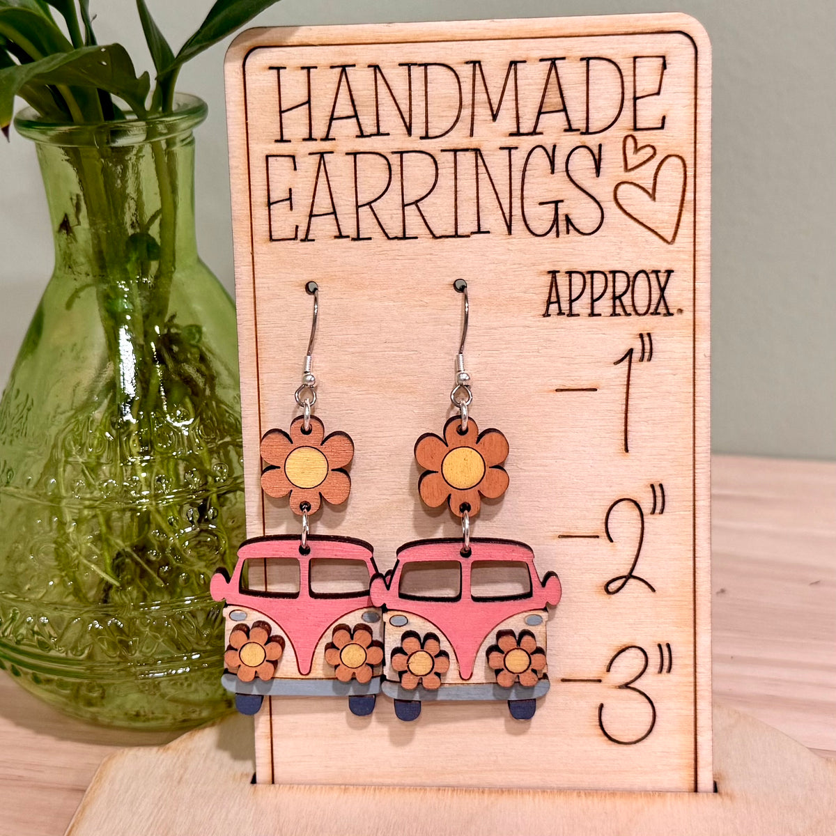 Groovy Bus Earrings | Handmade Retro Flower Van Dangle Earrings