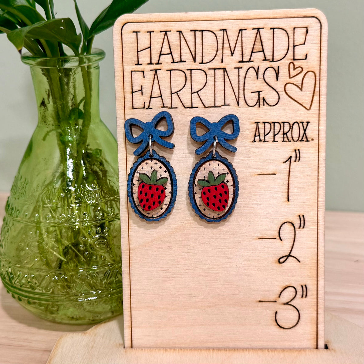 Fresh Strawberry Earrings | Handmade Dangle Earrings With Coquette Bow