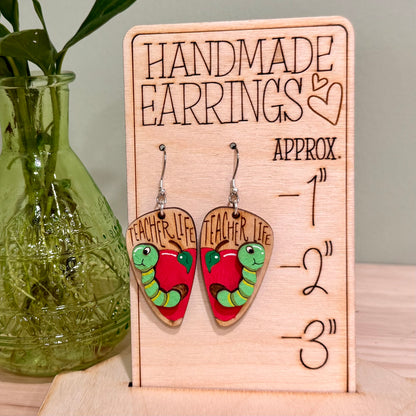 Teacher Life Dangle Earrings | Handmade Book Worm Earrings