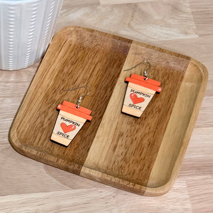 Pumpkin Spice Coffee Dangle Earrings | Handmade Fall Dangle Earrings