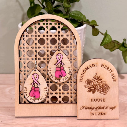 Breast Cancer Fight For A Cure Earrings | Handmade Wood Dangle Earrings