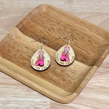 Breast Cancer Fight For A Cure Earrings | Handmade Wood Dangle Earrings