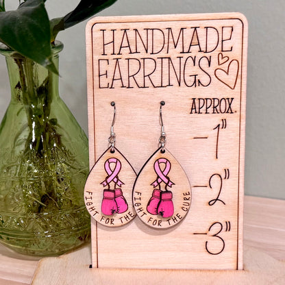 Breast Cancer Fight For A Cure Earrings | Handmade Wood Dangle Earrings