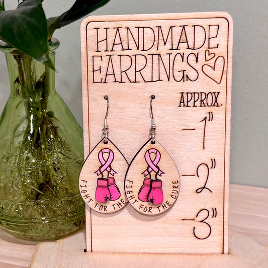 Breast Cancer Fight For A Cure Earrings | Handmade Wood Dangle Earrings