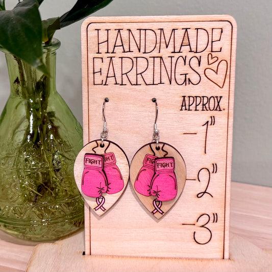 Breast Cancer Fight Earrings | Handmade Wood Dangle Earrings