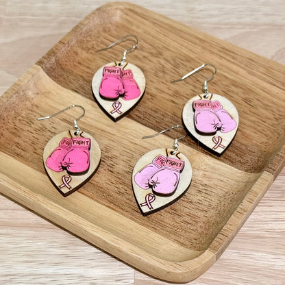 Breast Cancer Fight Earrings | Handmade Wood Dangle Earrings