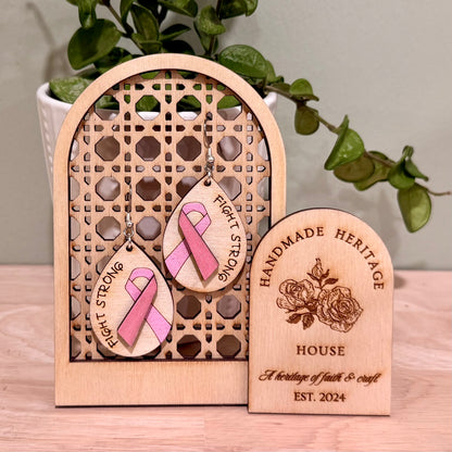 Breast Cancer Fight Strong Earrings | Handmade Wood Dangle Earrings
