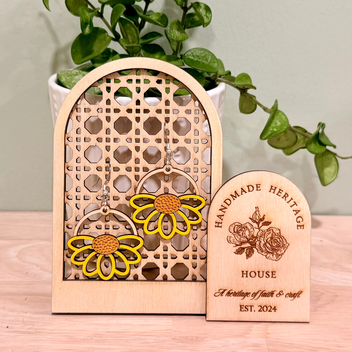 Yellow Daisy Drop Earrings | Handmade Wood Dangle Earrings