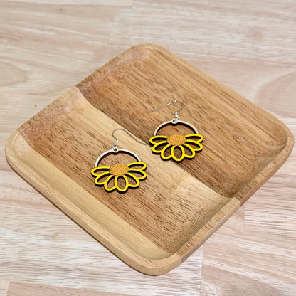 Yellow Daisy Drop Earrings | Handmade Wood Dangle Earrings