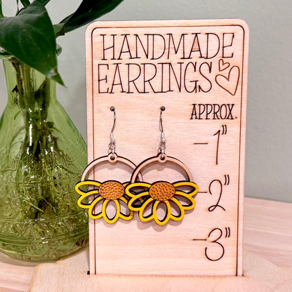 Yellow Daisy Drop Earrings | Handmade Wood Dangle Earrings