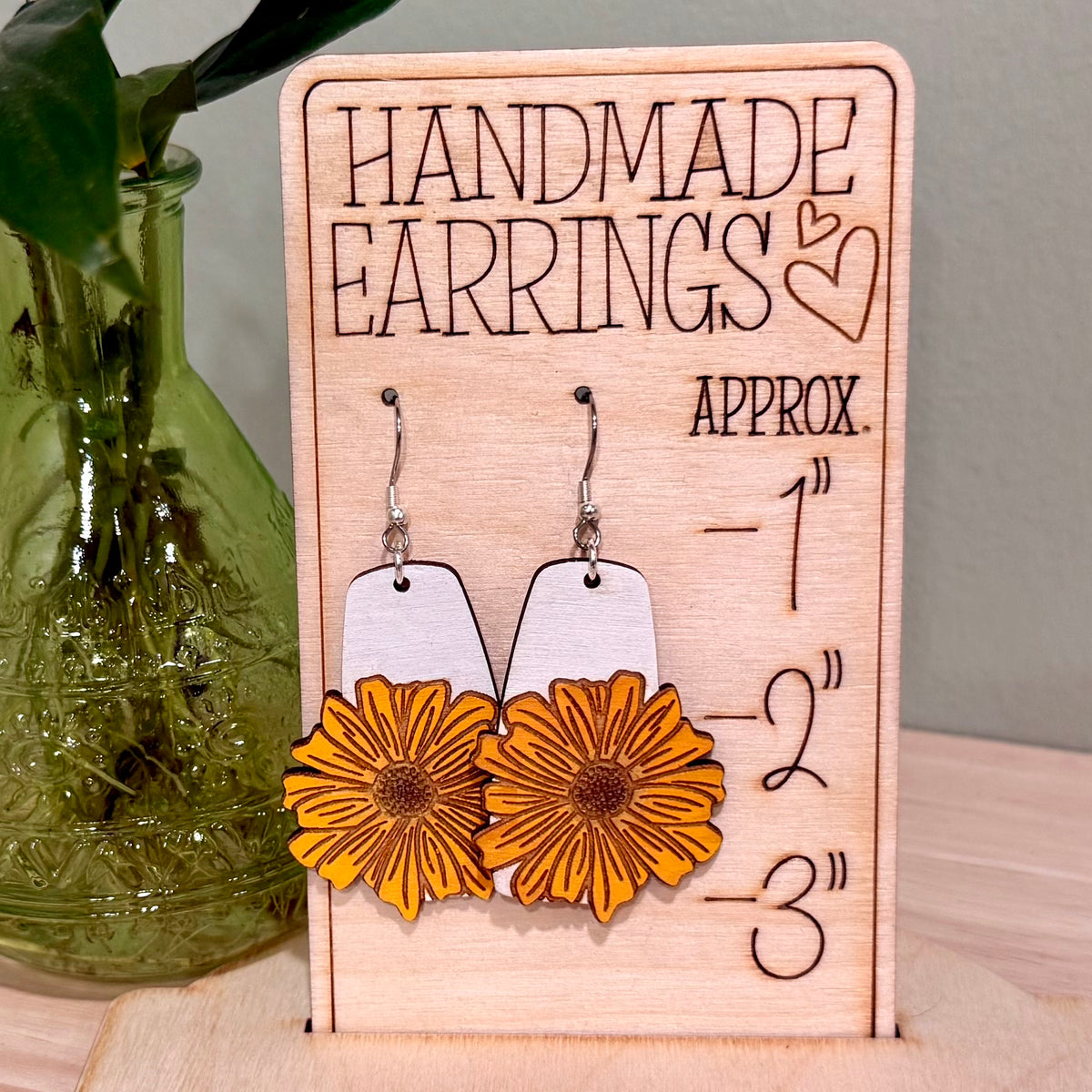 Daisy Dangle Earrings | Handmade Wood Earrings