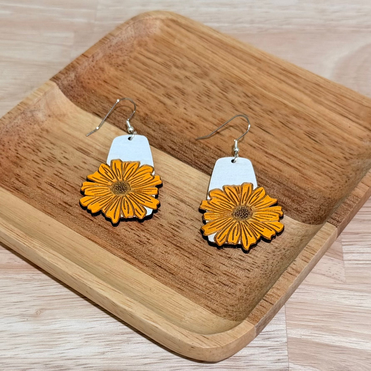Daisy Dangle Earrings | Handmade Wood Earrings