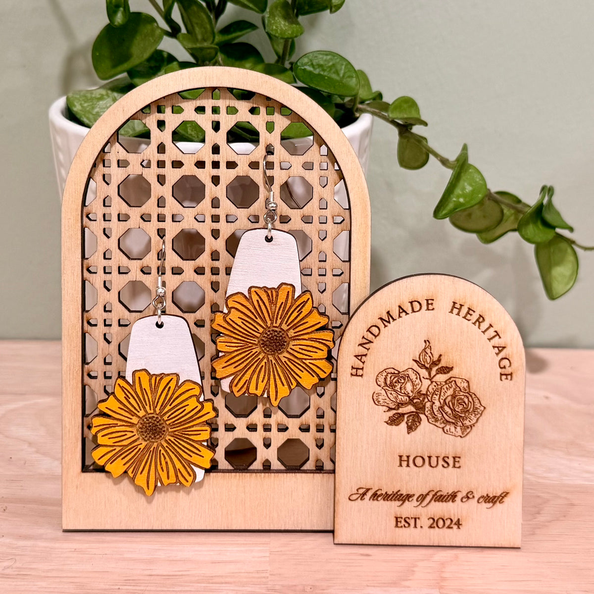 Daisy Dangle Earrings | Handmade Wood Earrings